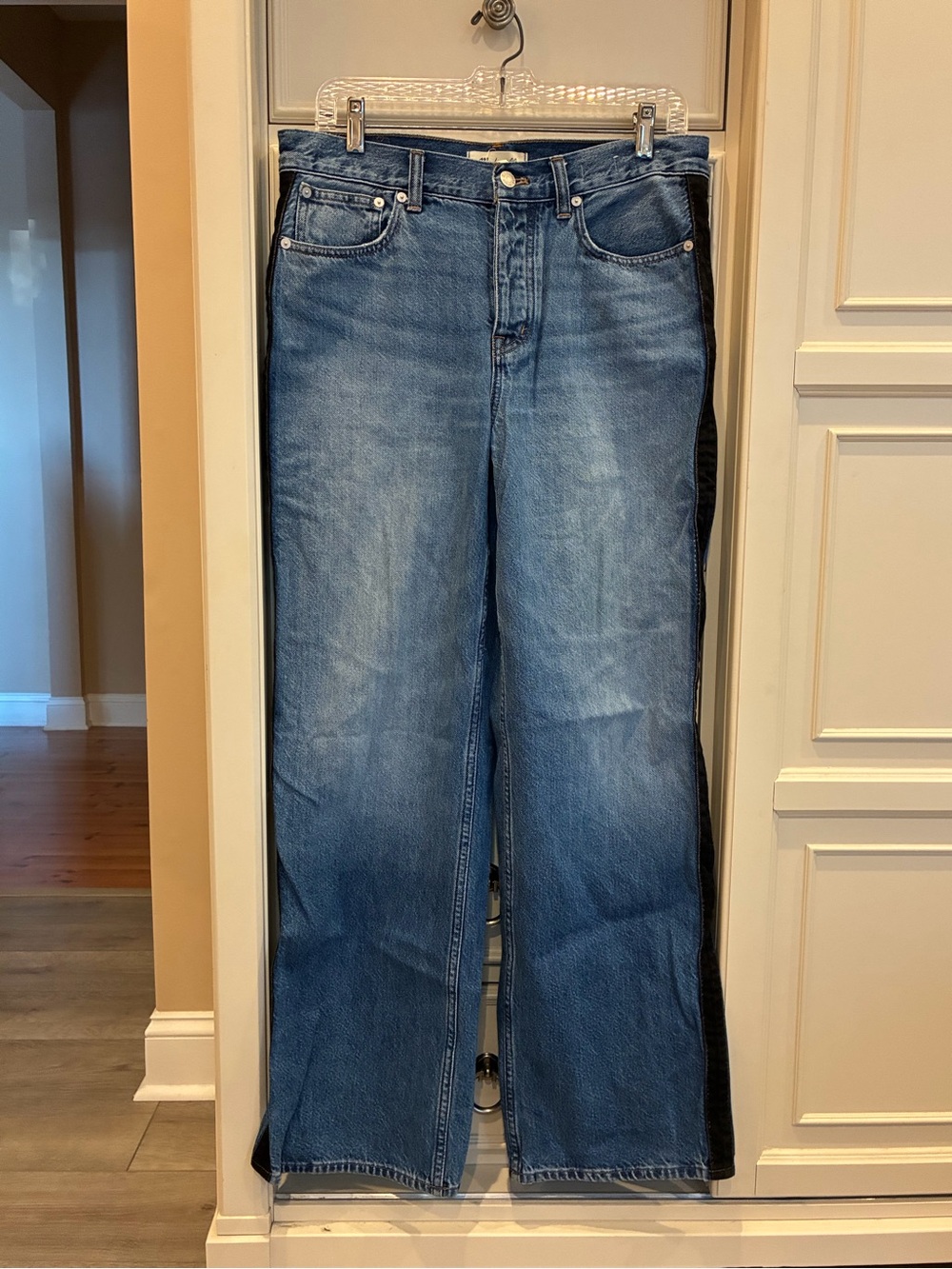 Madewell Blue Denim Low Slung Baggy Jeans with Black Side Stripe